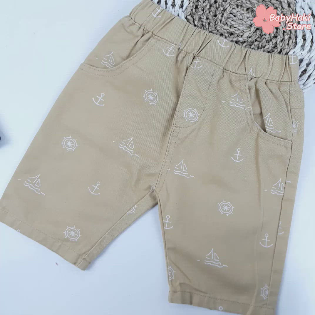 [383141-KHAKI] - Celana Santai Anak - Motif Sailboat Anchors