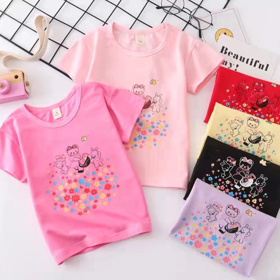 [001347] - Atasan Kaos Anak Perempuan - Motif Bear Rabbit