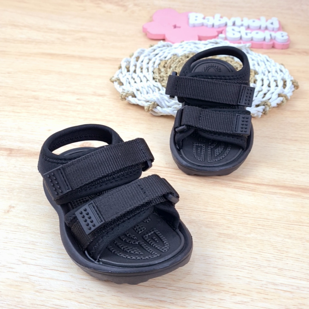 [382106-BLACK] - Sepatu Sandal Santai Anak Import - Motif Plain Style