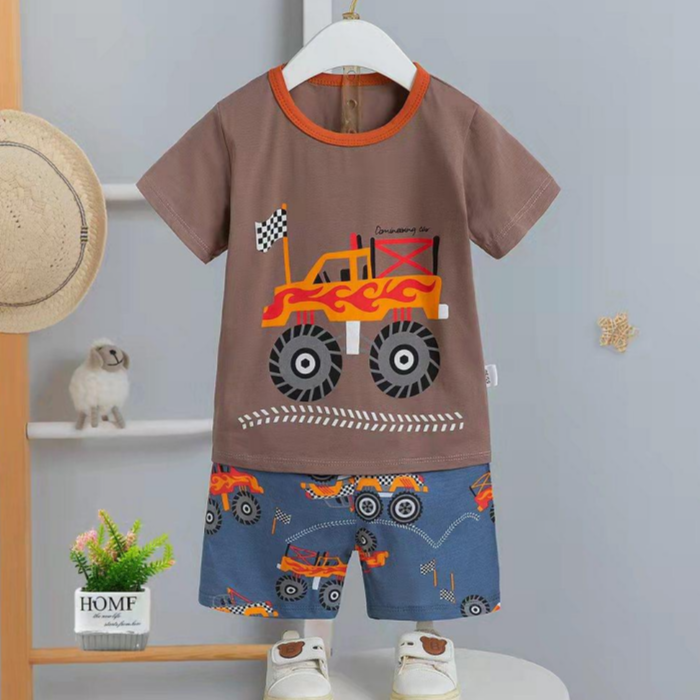 [2251410] - Baju Setelan Anak Santai Import - Motif Monster Car