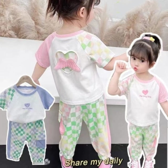 [001405] - Setelan Kaos Celana Panjang Jogger Kain Anak Perempuan - Motif Wing Love