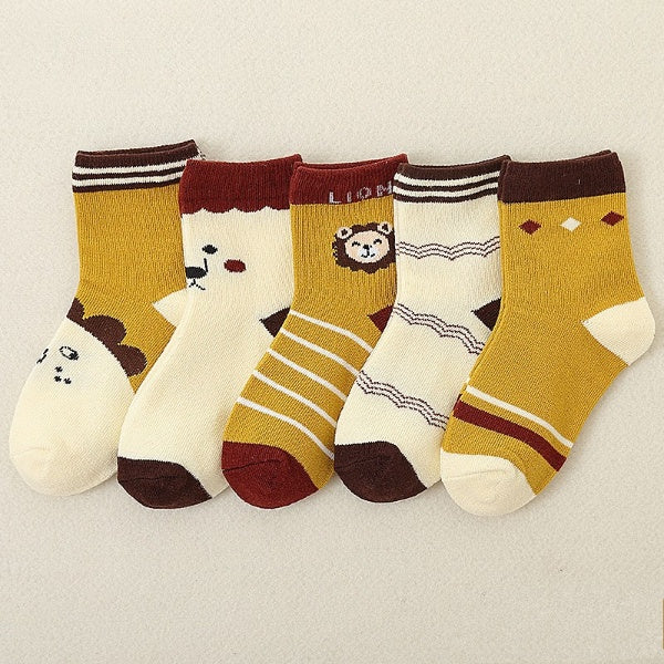 [378123] - 5 In 1 Kaos Kaki Bayi Lucu / Kaos Kaki Anak Import - Motif Forest Lion