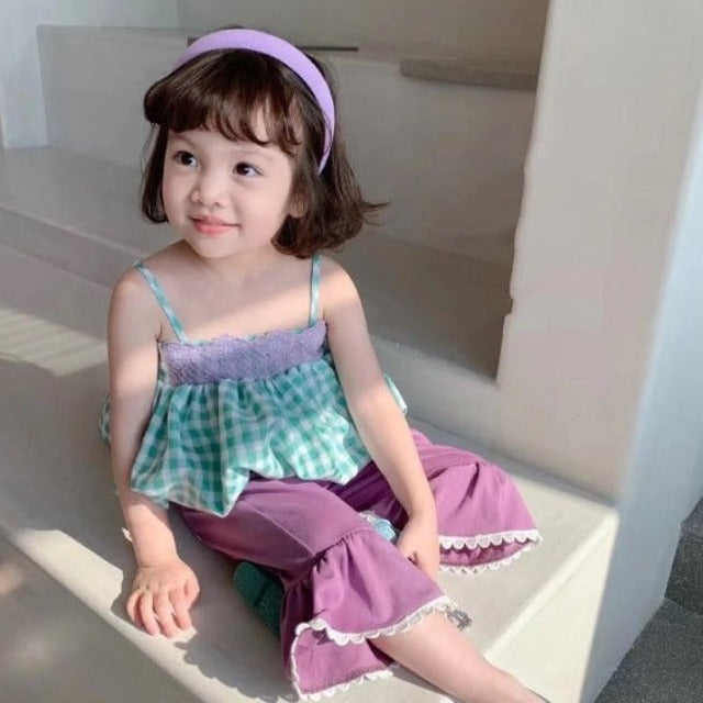 [363541] - Setelan Blouse Kutung Celana Panjang Anak Perempuan - Motif Tartan Plaid