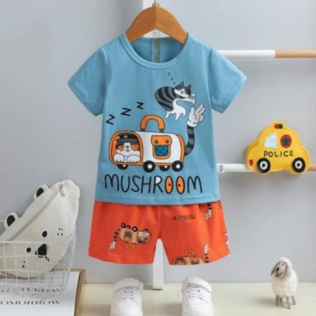 [2251447] - Baju Setelan Homewear Anak - Motif Cat Mushroom