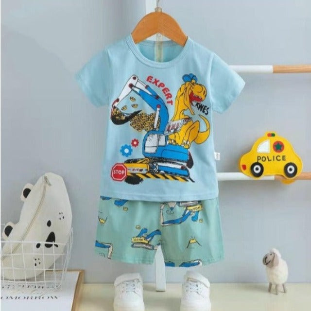 [2251431] - Import Baju Setelan Homewear Anak - Motif Dino Machine
