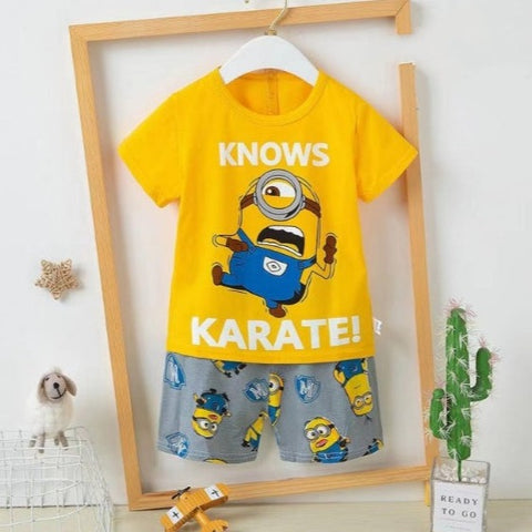[2251496] - Import Baju Setelan Homewear Anak - Motif Minions Karate