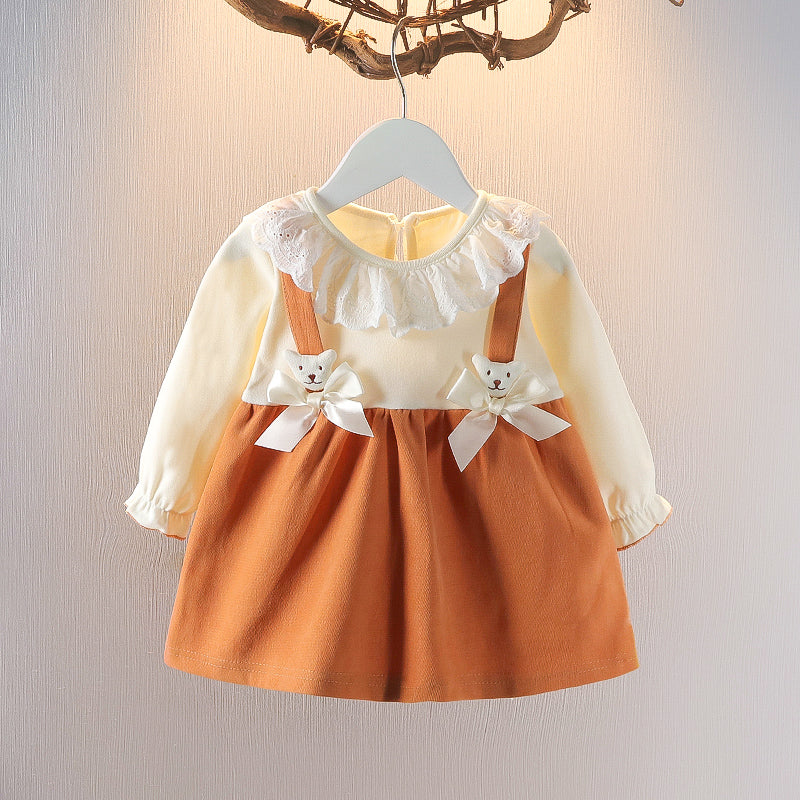 [352321] - Dress Mini Import Lengan Panjang Anak Perempuan - Motif Lace Ribbon
