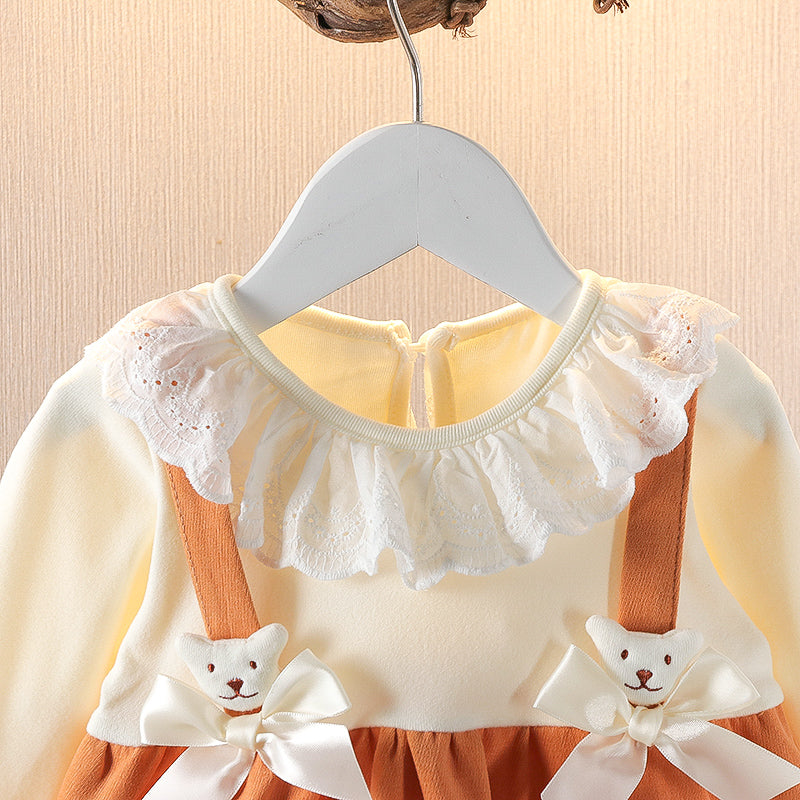 [352321] - Dress Mini Lengan Panjang Anak Perempuan - Motif Lace Ribbon