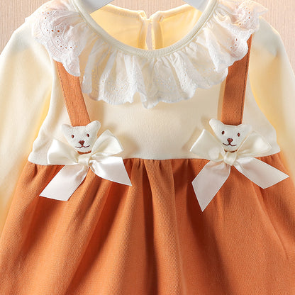 [352321] - Dress Mini Import Lengan Panjang Anak Perempuan - Motif Lace Ribbon